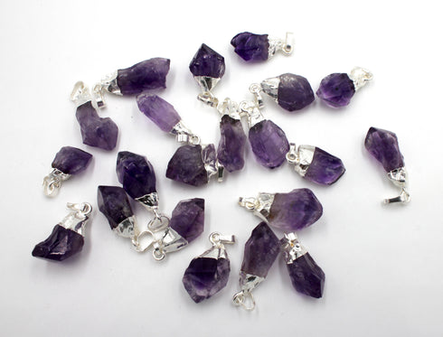 rough amethyst pendant, silver plated pendant, 13-15mm x 20mm, sold as 1 piece, amethyst pendants, rough pendant, nugget pendant,